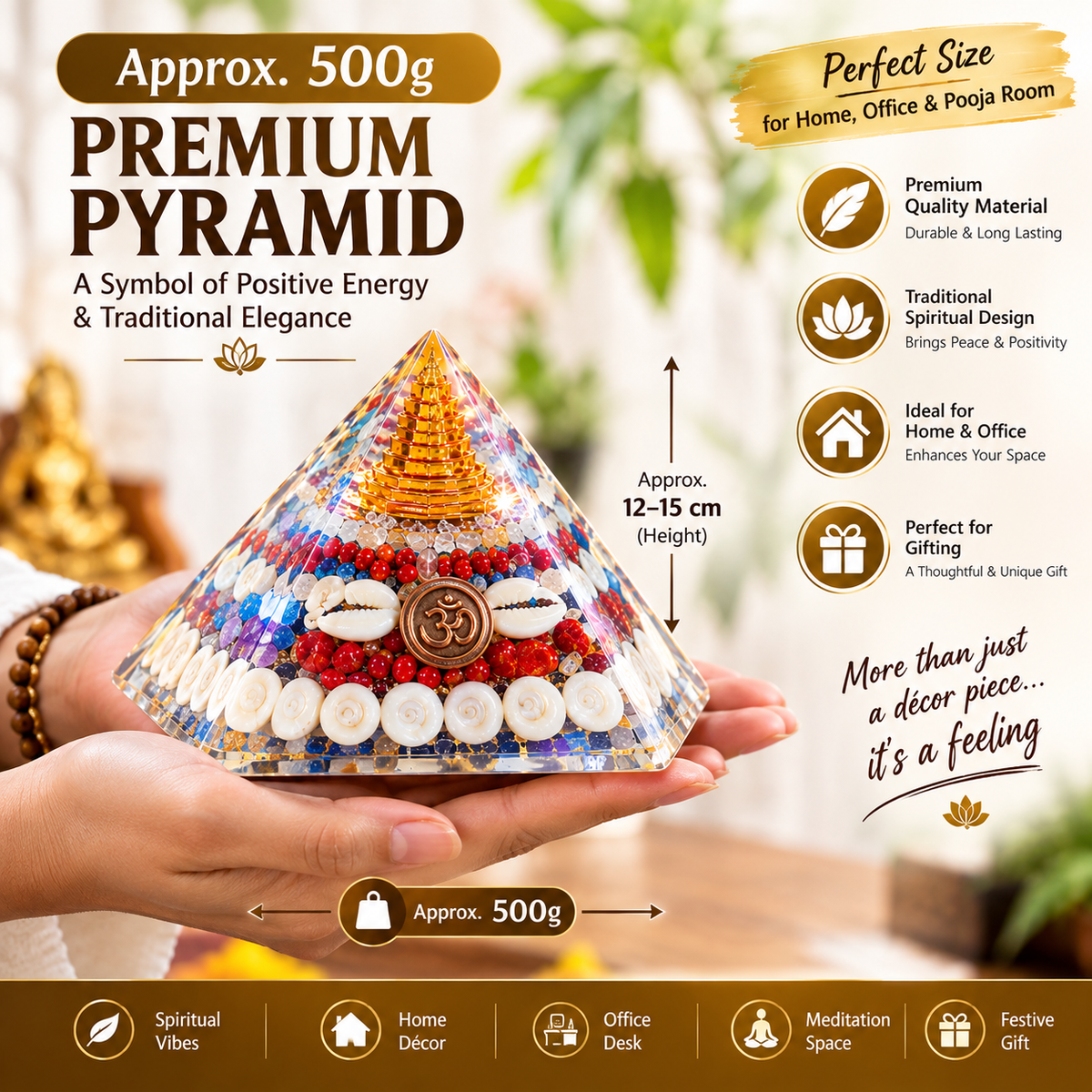 Premium 3D Crystal Pyramid Vastu Showpiece for Home & Office | Spiritual Decor & Gift
